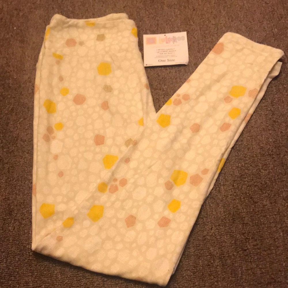 Lularoe os leggings cream pink orange design NEW